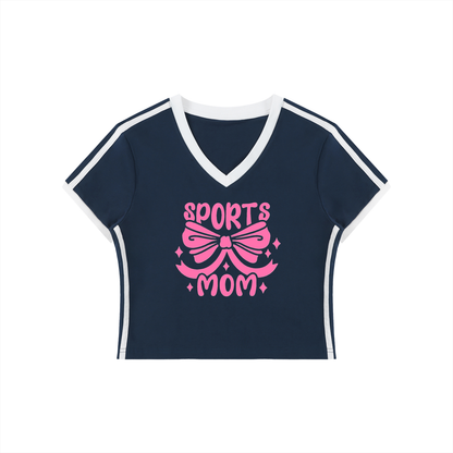 Women's Retro Binding V-Neck Crop T-Shirt