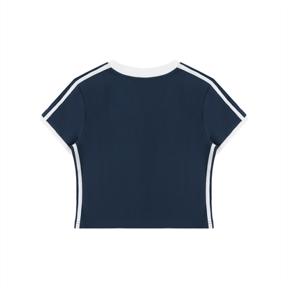 Women's Retro Binding V-Neck Crop T-Shirt