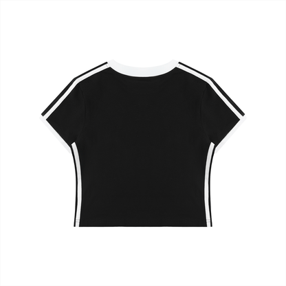 Women's Retro Binding V-Neck Crop T-Shirt
