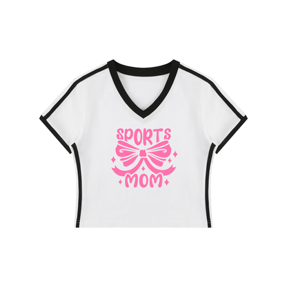 Women's Retro Binding V-Neck Crop T-Shirt