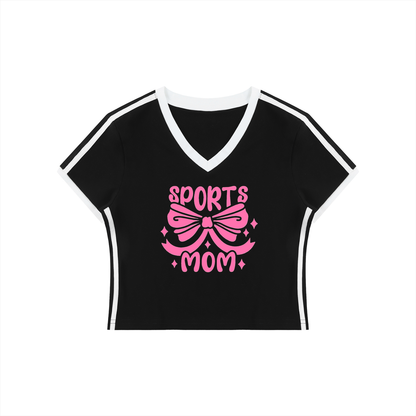 Women's Retro Binding V-Neck Crop T-Shirt