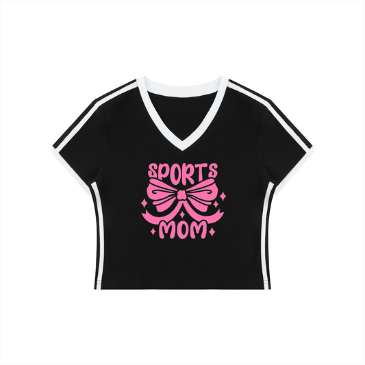 Women's Retro Binding V-Neck Crop T-Shirt